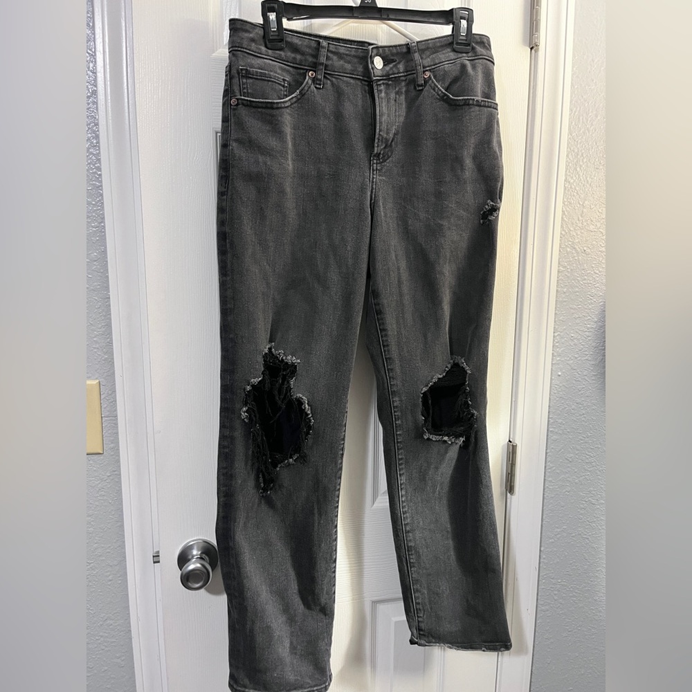 Express Charcoal Distressed Straight Leg Jeans boyfriend midrise size 8
